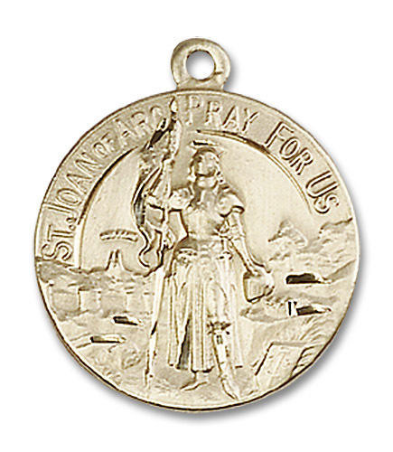 St. Joan of Arc Medal - 14kt Gold 7/8" x 3/4" Round Pendant (0193)