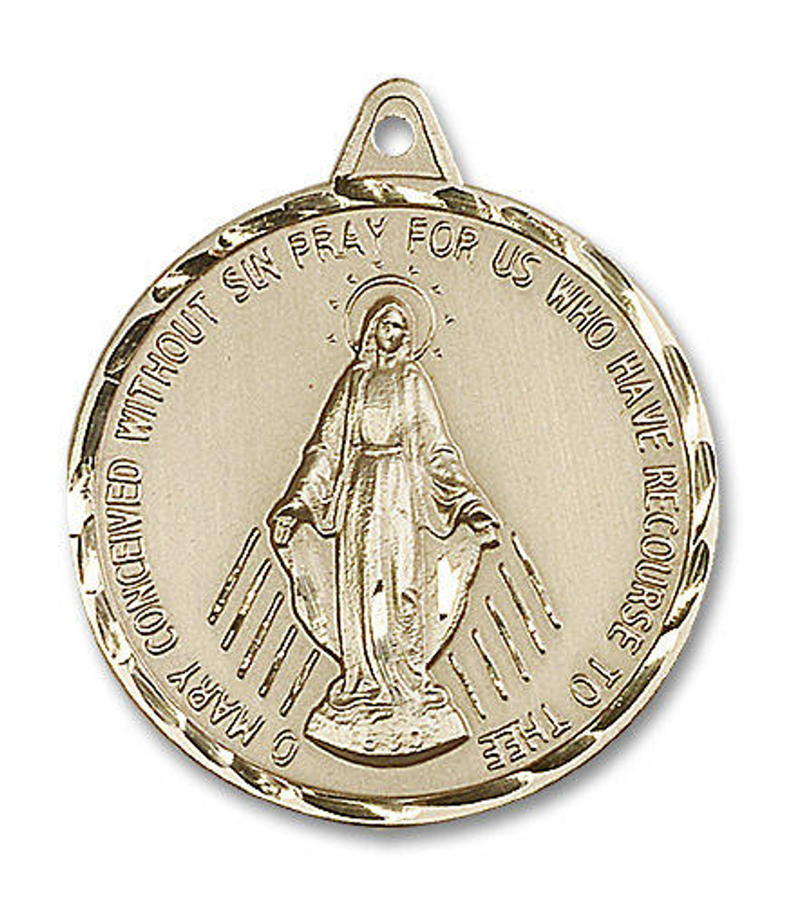Extra Large Miraculous Medal - 14kt Gold 1 3/8 x 1 1/4 Round Pendant  (0203M)