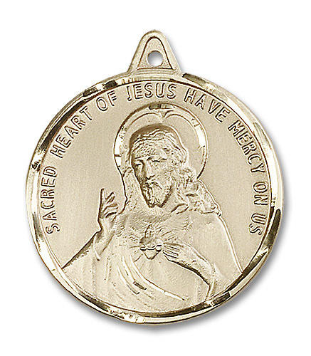 Extra Large Scapular Medal - 14kt Gold 1 3/8" x 1 1/4" Round Pendant ...