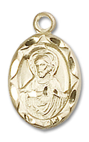 Embellished Scapular Medal Charm - 14kt Gold Oval Pendant (0301S)