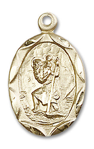 St. Christopher Medal - 14kt Gold 3/4" x 3/8" Oval Pendant (0612C)