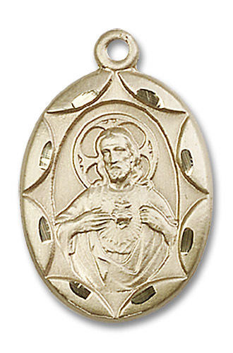 Large Embellished Scapular Medal - 14kt Gold 1" x 5/8" Oval Pendant (0801S)