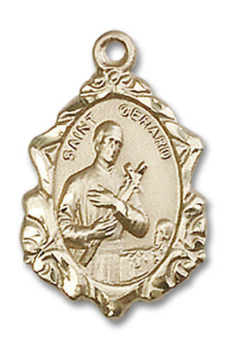 Embellished St. Gerard Medal - 14kt Gold 3/4" x 1/2" Pendant (0822G)