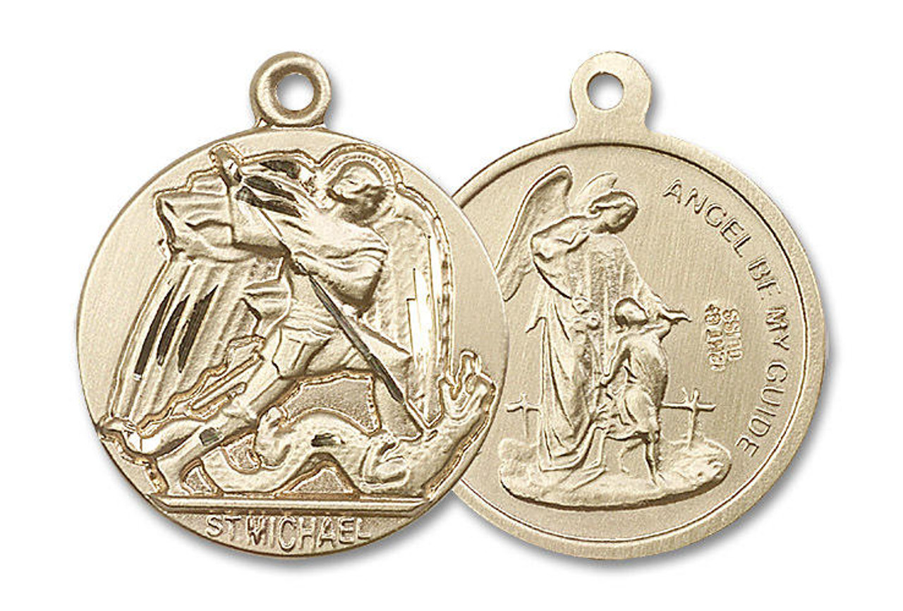 Extra Large St. Michael & Guardian Angel Medal - 14kt Gold 1 3/8