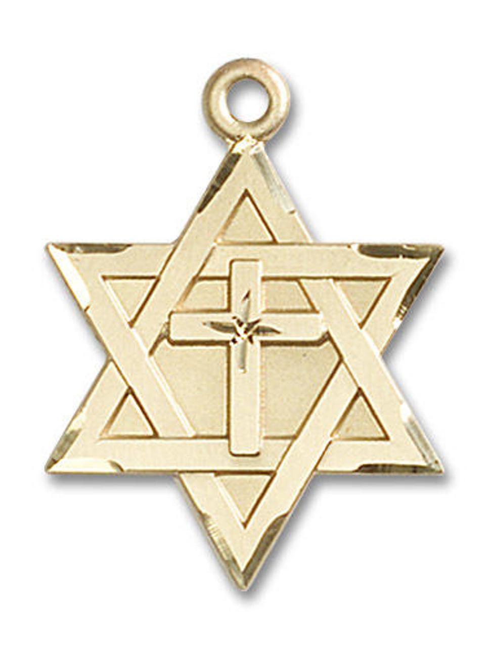 Large Star of David with Cross Pendant - 14kt Gold 1 1/4