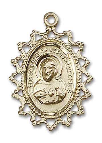 Large Filligree Scapular Medal - 14kt Gold 1" x 3/4" Pendant (1619S)