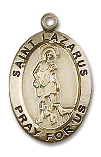Sterling Silver St Lazarus Oval Medal Pendant - Pray For Us Religious Necklace