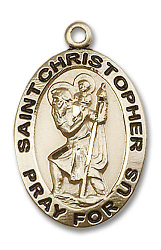 Large St. Christopher Medal - 14kt Gold 1" x 5/8" Oval Pendant (4020)