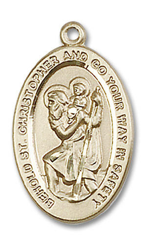Behold St. Christopher Medal - 14kt Gold Oval Pendant (2 Sizes)