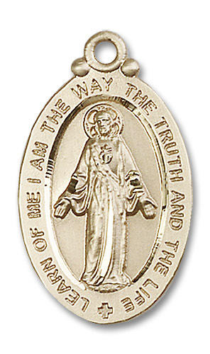 Large Scapular Medal - 14kt Gold 1 1/8" x 5/8" Oval Pendant (4145S)
