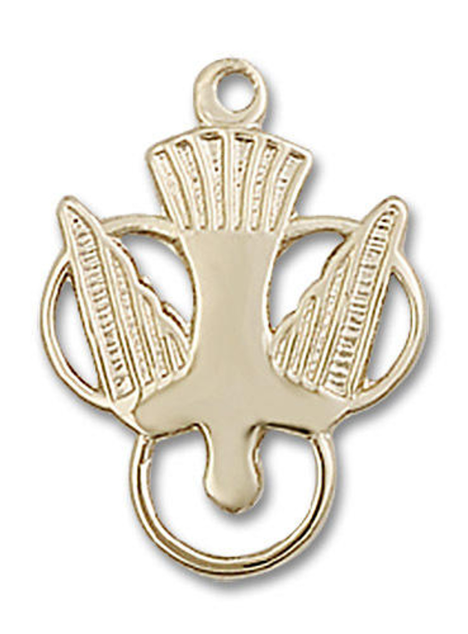 14k Yellow Gold Holy Spirit Dove Religious Oval Medal Pendant Necklace |  Jewelry America