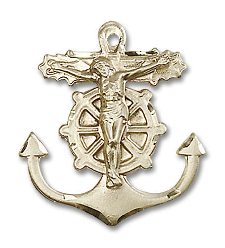 Large Anchor Crucifix Pendant 14kt Gold 1