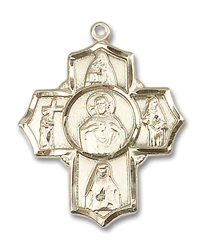 Large Scapular 5-Way Medal - 14kt Gold 1 1/4" x 1" Pendant (5715)