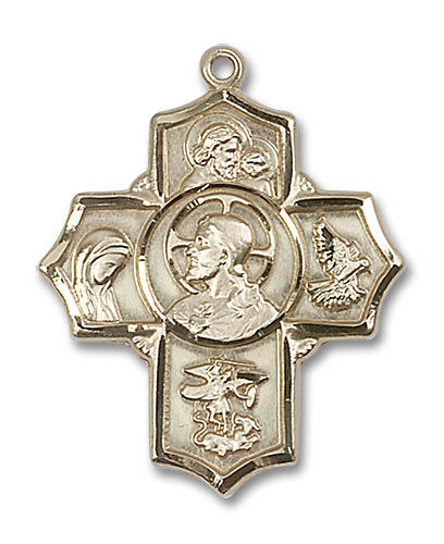 Large Sacred Heart 5-Way Medal - 14kt Gold 1 1/4" x 1" Pendant (5716)