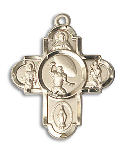 Large Football 5-Way Medal - 14kt Gold 1 1/8" x 1 5/8" Pendant (5741)