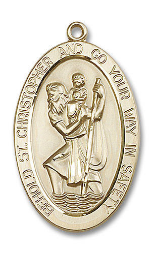 Extra Large St. Christopher Medal - 14kt Gold 1 5/8" x 1" Oval Pendant ...