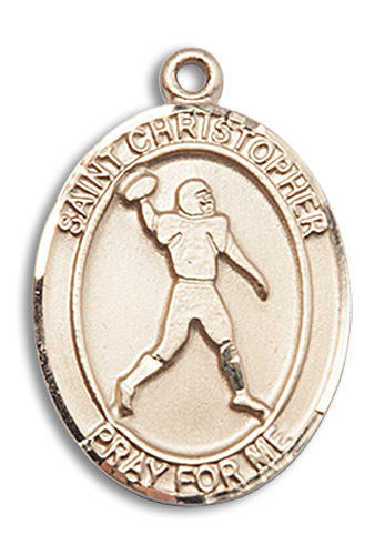 St. Christopher Football Medal - 14kt Gold Oval Pendant (3 Sizes)