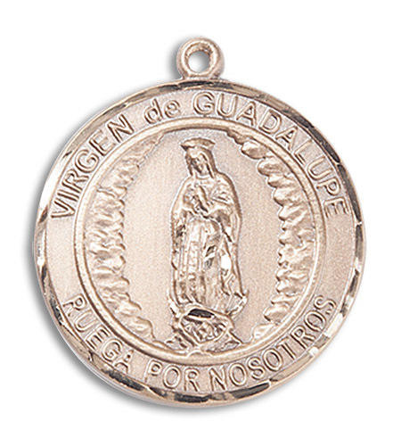 Virgen De Guadalupe Medal 14kt Gold Round Pendant (2 Sizes)
