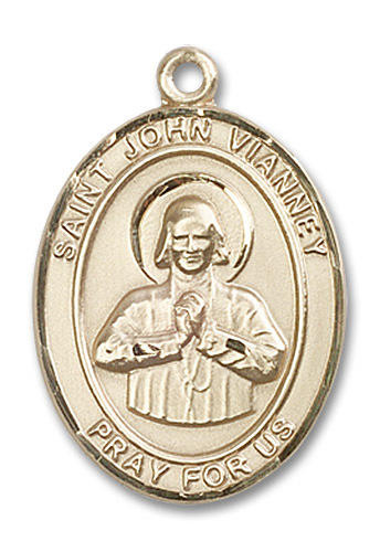 St. John Vianney Medal - 14kt Gold Oval Pendant (3 Sizes)