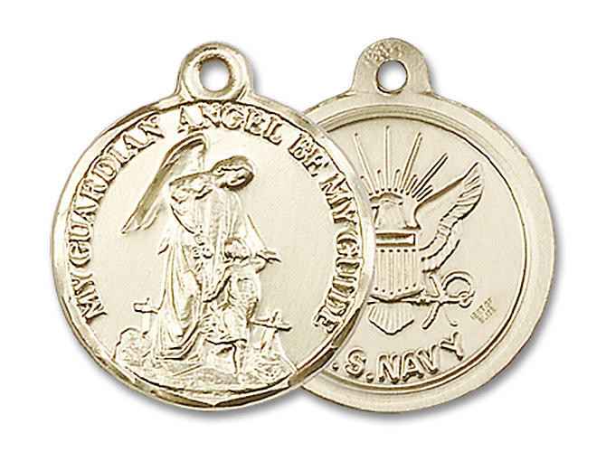 Guardain Angel Navy Medal 14kt Gold 7/8