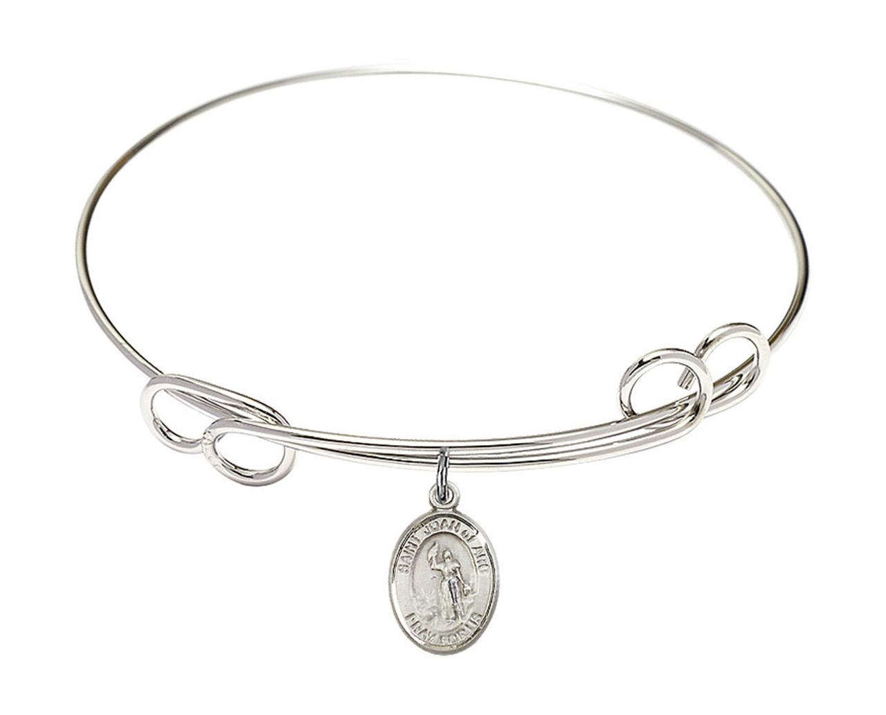 St Joan of Arc Double Loop Bangle Bracelet - Sterling Silver Charm (9053SS)