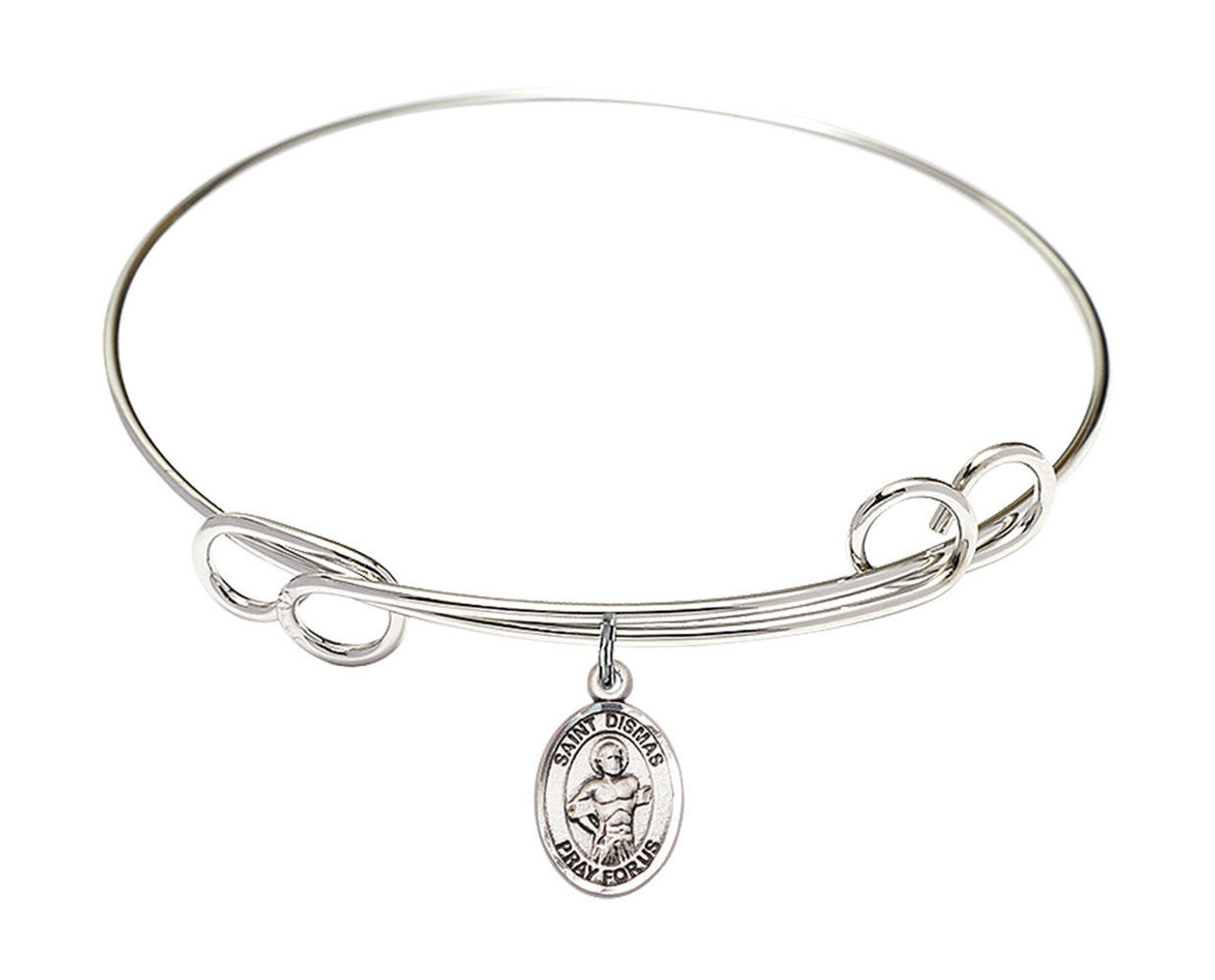 St Dismas Charm On A 8 1/2 Inch Round Double Loop Bangle Bracelet St Dismas Charm On A 8 1/2 Inch Round Double Loop Bangle Bracelet