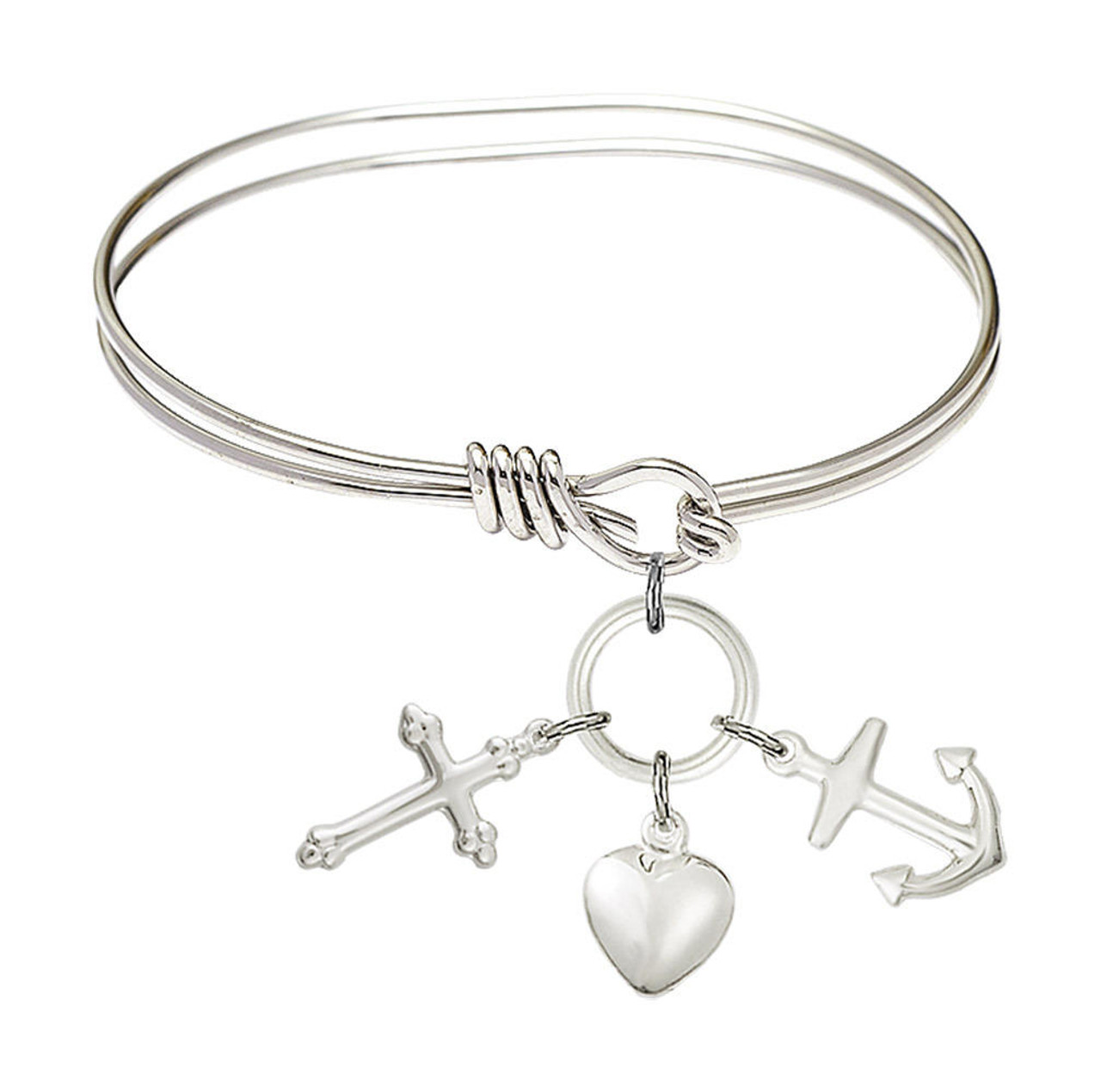 Faith, Hope & Charity Eye Hook Bangle Bracelet - Sterling Silver