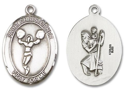 St. Christopher Cheerleading Medal - Sterling Silver Oval Pendant (2 Sizes)