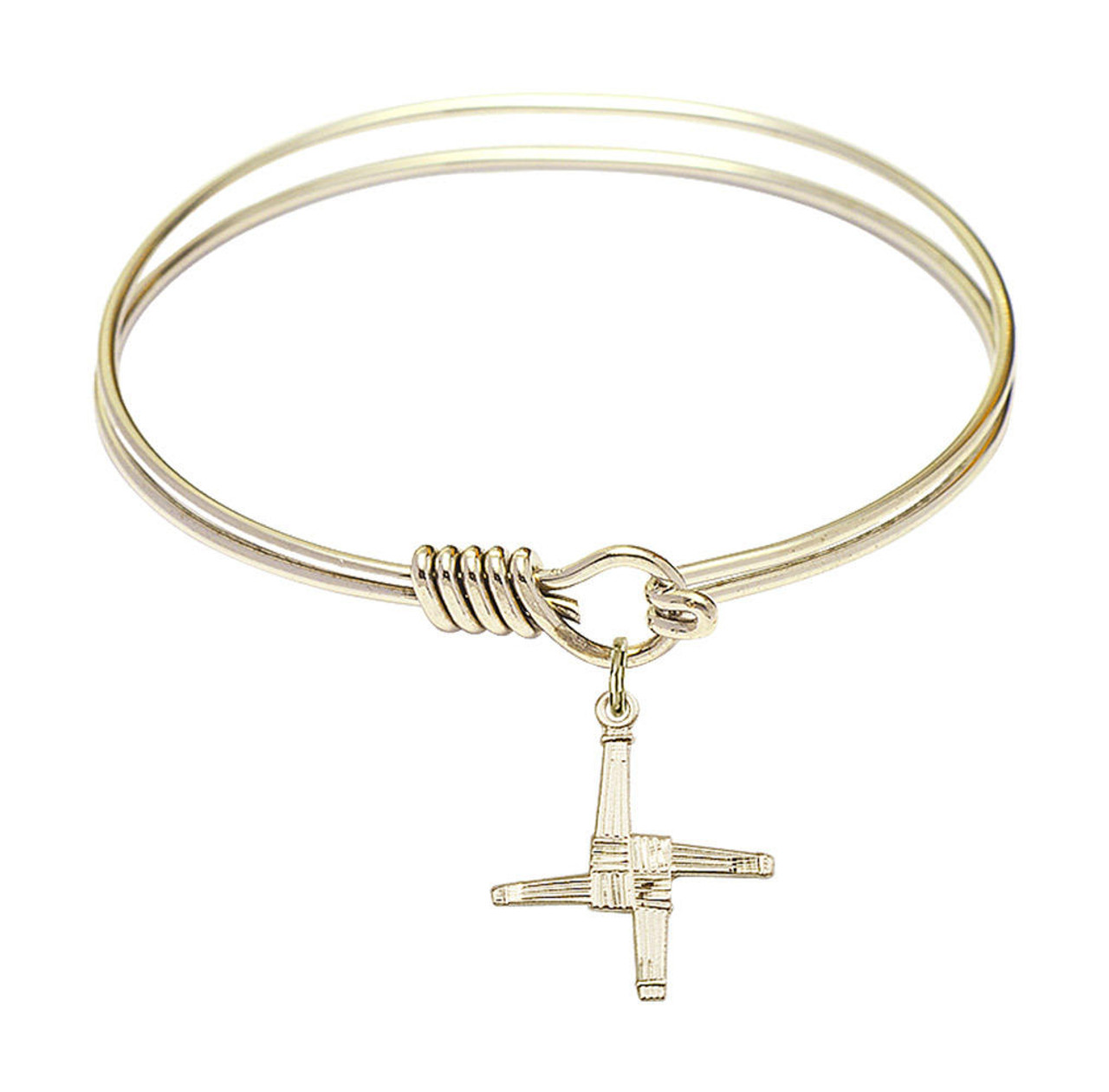 St Brigid Cross Double Loop Bangle Bracelet  38 GoldFilled Charm