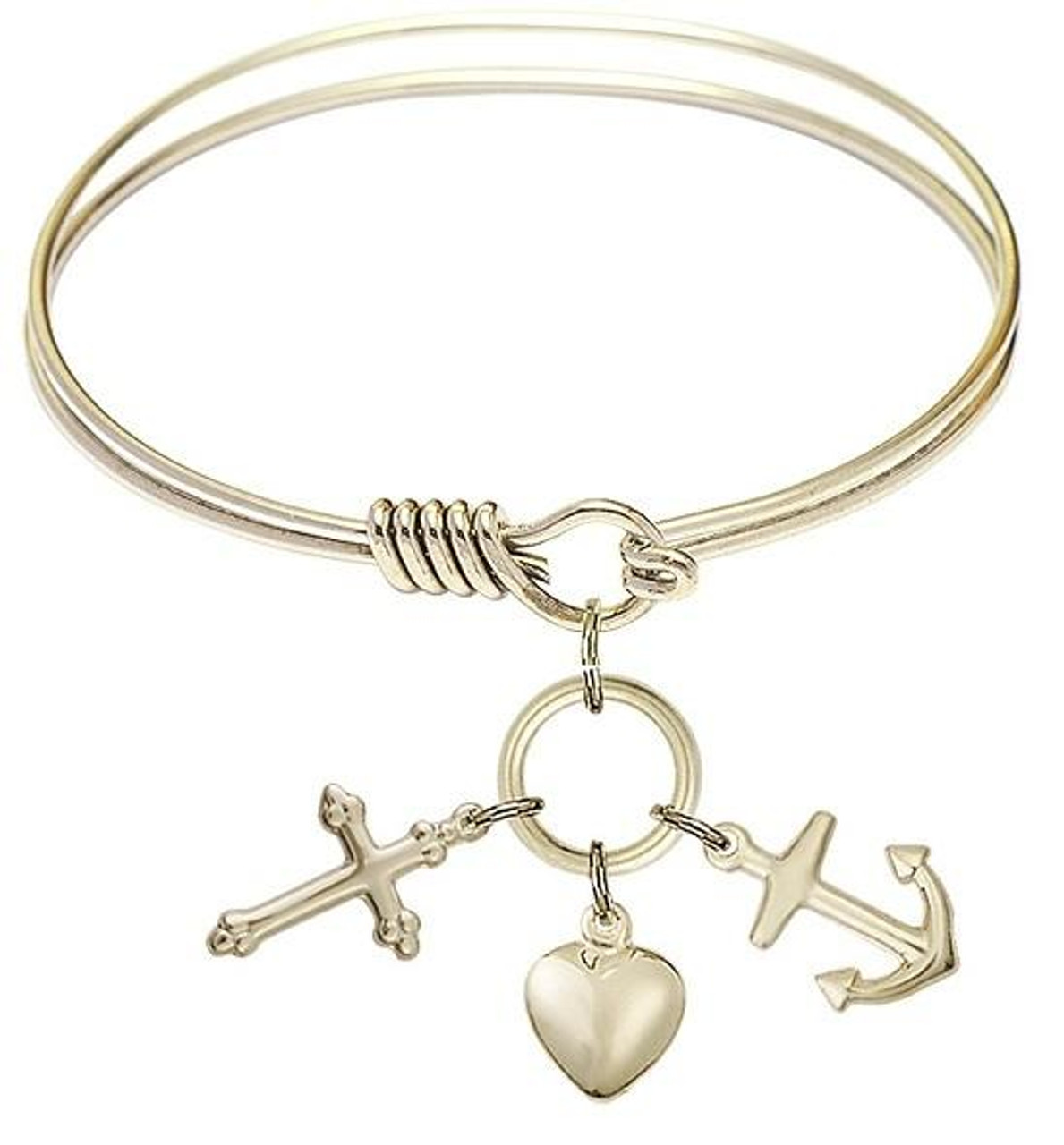 Crucifix Round Eye Hook Bangle Bracelet - Sterling Silver Charm