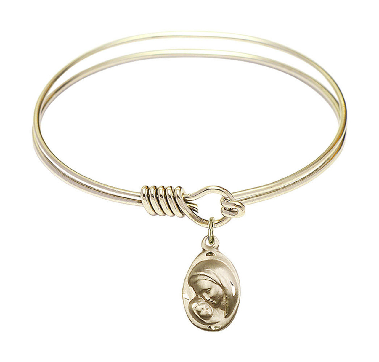 Madonna And Child Round Eye Hook Bangle Bracelet - Gold-Filled Charm - 6.25  Inch (5447GF)