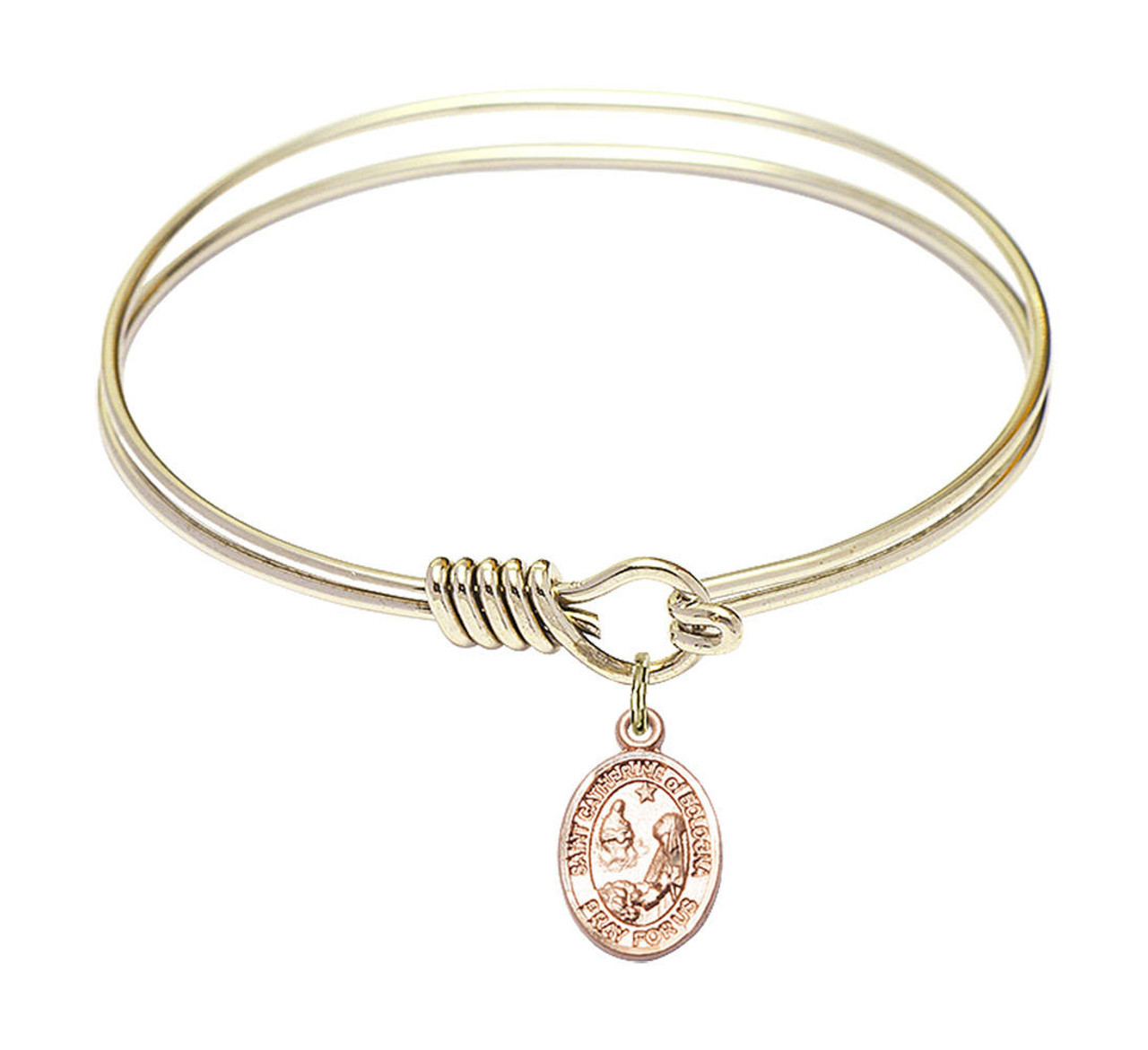 St Catherine of Bologna Round Eye Hook Bangle Bracelet - Gold-Filled Charm  - 6.25 Inch (9354GF)