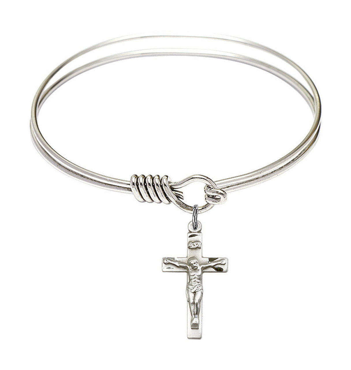 Crucifix Round Eye Hook Bangle Bracelet - Sterling Silver Charm