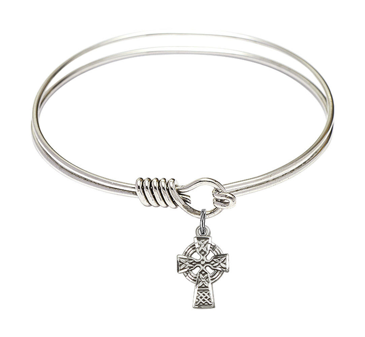 Celtic Cross Round Eye Hook Bangle Bracelet - Sterling Silver Charm