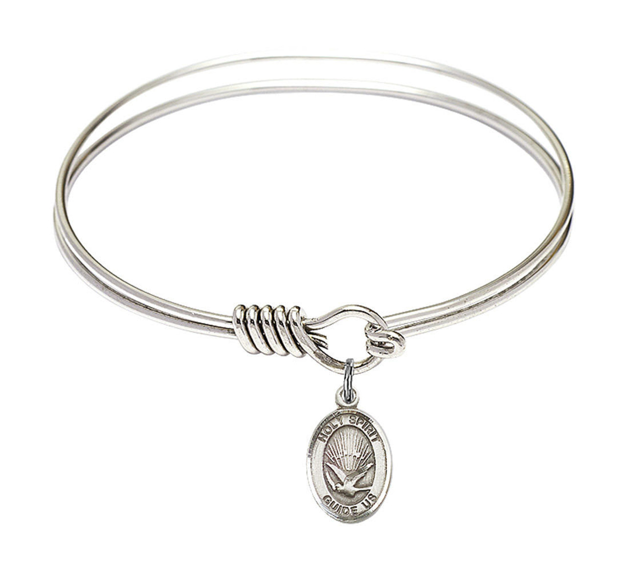 Holy Spirit Round Eye Hook Bangle Bracelet - Sterling Silver Charm - 6.25  Inch (9044SS)