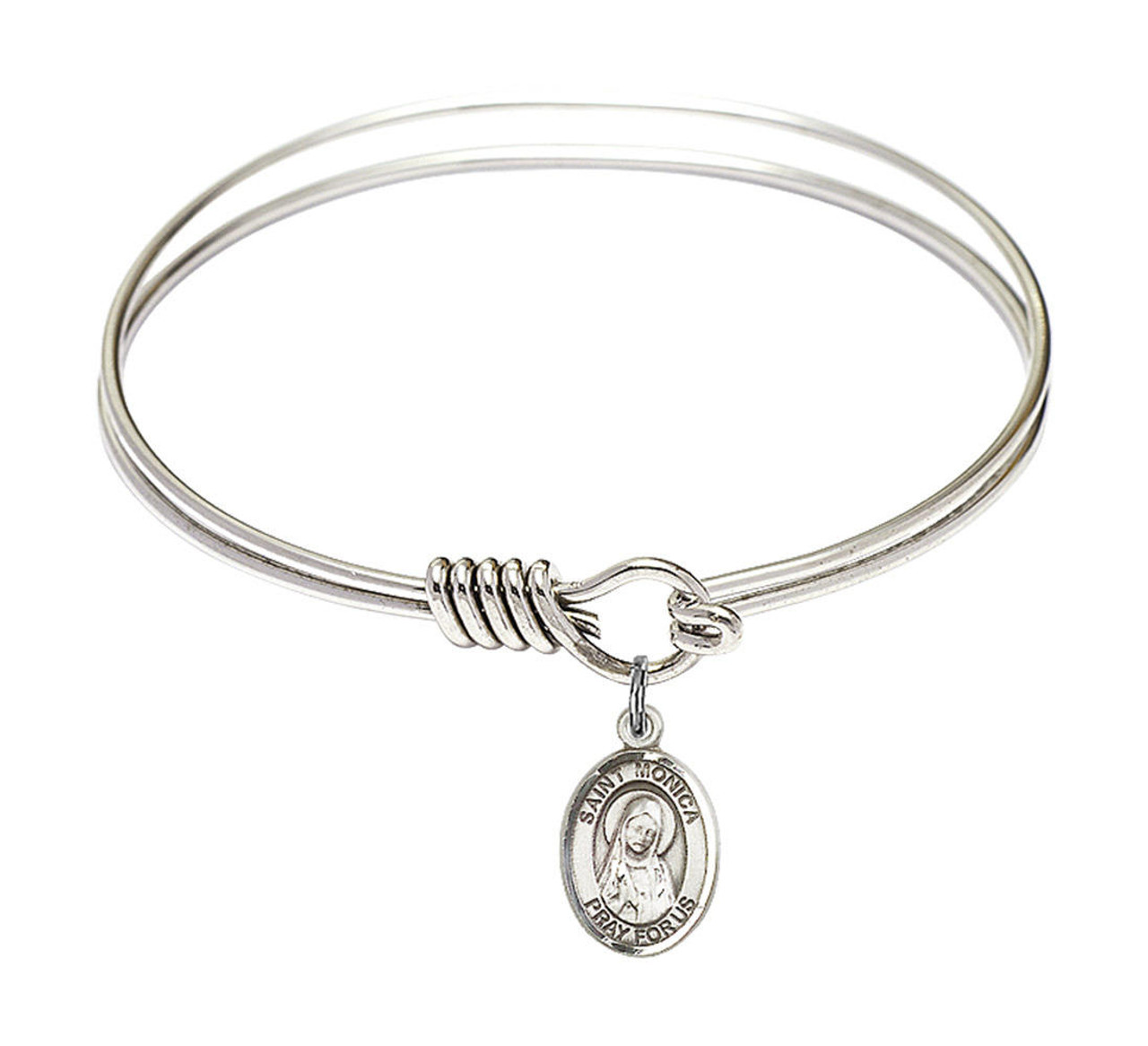 St Monica Eye Hook Bangle Bracelet - Sterling Silver Charm - 6.25 inch (B4204RH-9079SS)