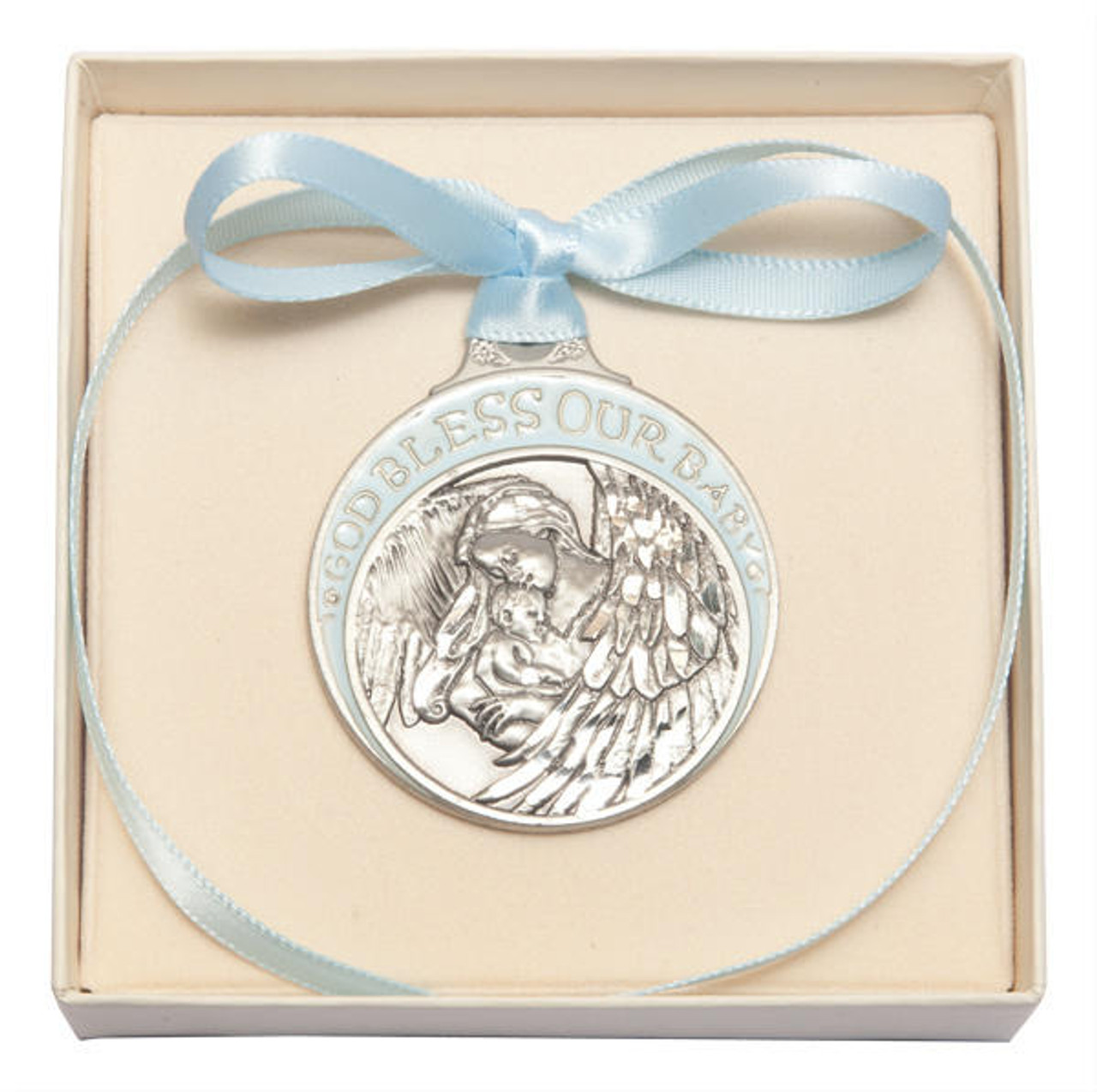 F1141 Guardian Angel Moulded Crib Medal for Baby Nursery Room 3 1/4" Blue 