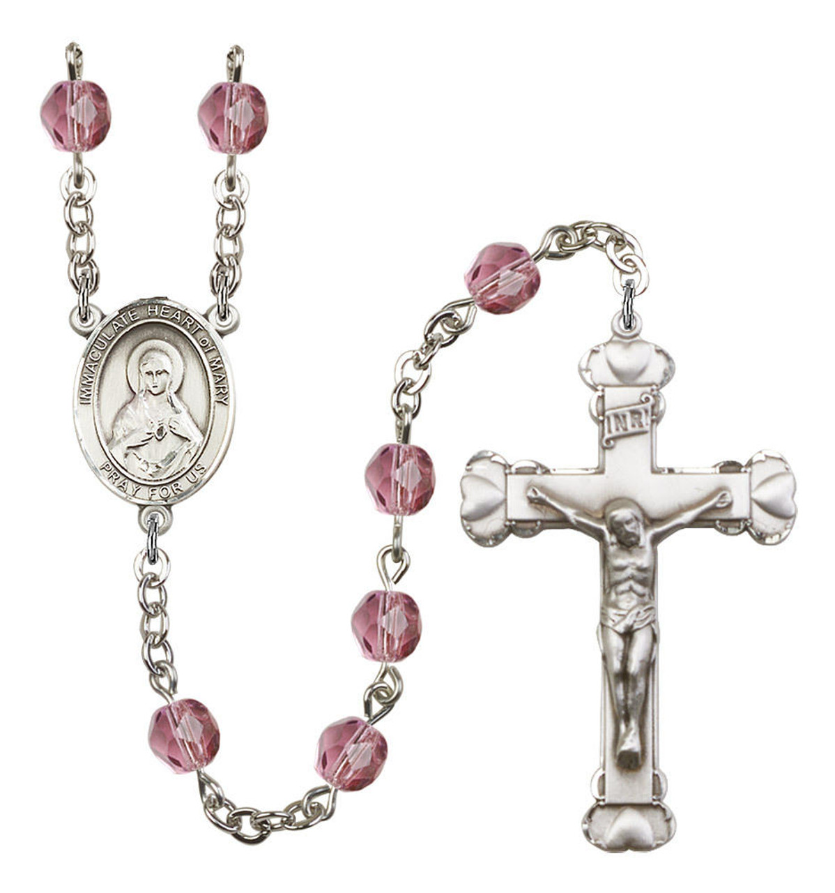 Immaculate Heart of Mary Rosary - 6MM Fire Polished Beads (8337SS)