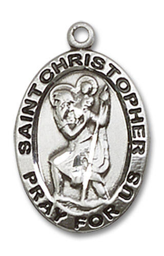 St. Christopher Medal - Sterling Silver 3/4" x 1/2" Oval Pendant (3980SS)