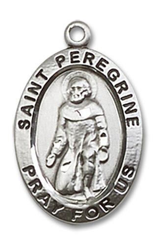 St. Peregrine Medal - Sterling Silver 3/4" x 1/2" Oval Pendant (3986SS)