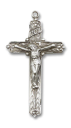 Extra Large Embellished Crucifix Pendant Sterling Silver 3/8