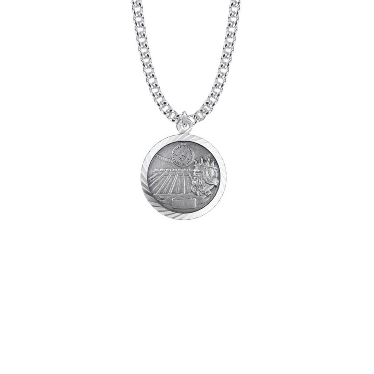 9ct Solid White Gold Diamond Cut 18mm St Christopher Pendant With Optional  Engraving and Chain