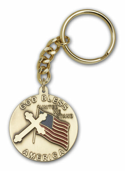 God Bless America Keychain Gold Finish