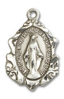 Embellished Miraculous Medal - Sterling Silver 3/4 x 1/2 Pendant 0822MSS
