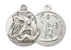 Extra Large St Michael and Guardian Angel Medal - Sterling Silver 1 3/8 x 1 1/8 Round Pendant 0841SS