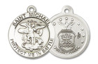 Large St Michael Air Force Medal - Sterling Silver 1 x 7/8 Round Pendant 1170SS1