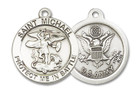 Large St Michael Army Medal - Sterling Silver 1 x 7/8 Round Pendant 1170SS2