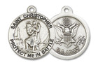 Large St Christopher Army Medal - Sterling Silver 1 x 7/8 Round Pendant 1174SS2 Large St Christopher Army Medal - Sterling Silver 1 x 7/8 Round Pendant 1174SS2