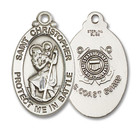 Large St Christopher Coast Guard Medal - Sterling Silver 1 1/8 x 5/8 Oval Pendant 1175SS3 Large St Christopher Coast Guard Medal - Sterling Silver 1 1/8 x 5/8 Oval Pendant 1175SS3
