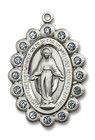 Aqua Bead Encrusted Miraculous Medal - Sterling Silver Oval Pendant 2 Sizes Aqua Bead Encrusted Miraculous Medal - Sterling Silver Oval Pendant 2 Sizes